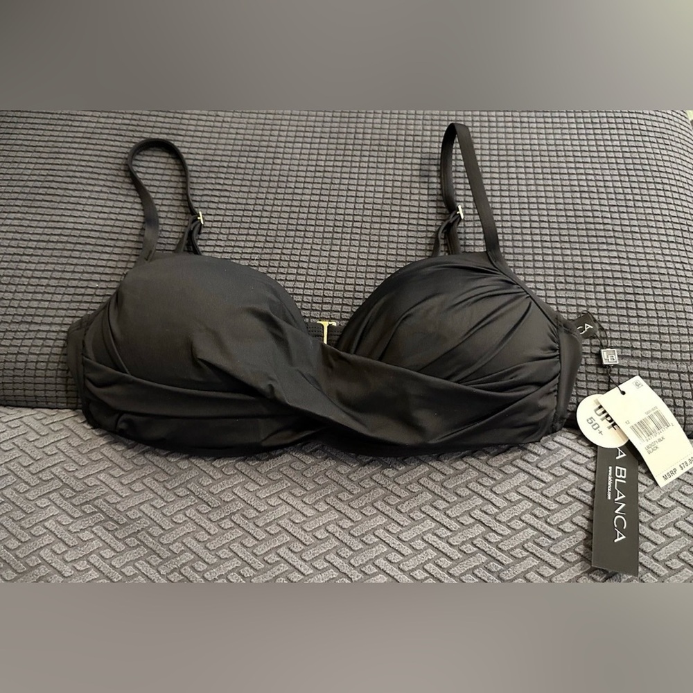 La Blanca Island Goddess Over The Shoulder Wrap Top Bra Black size 12 black - Picture 3 of 6